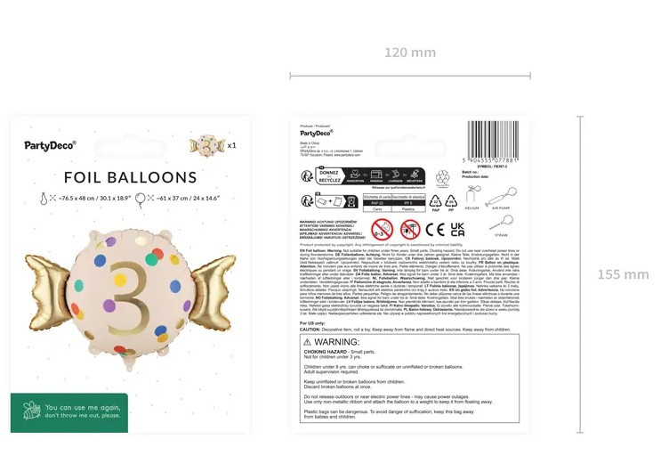 Balon foliowy Cukierek "3" 61x37cm FB387-3 PartyDeco
